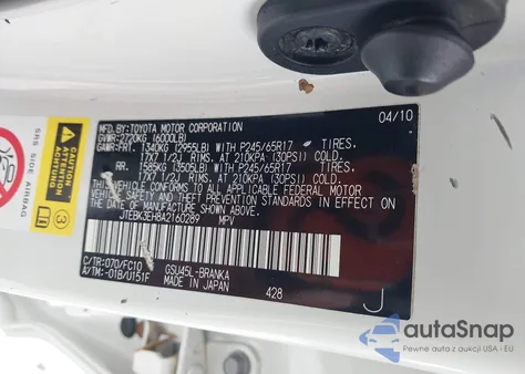 2010 Toyota Highlander Base V6 z USA, uszkodzony, nr VIN JTEBK3EH8A2160289